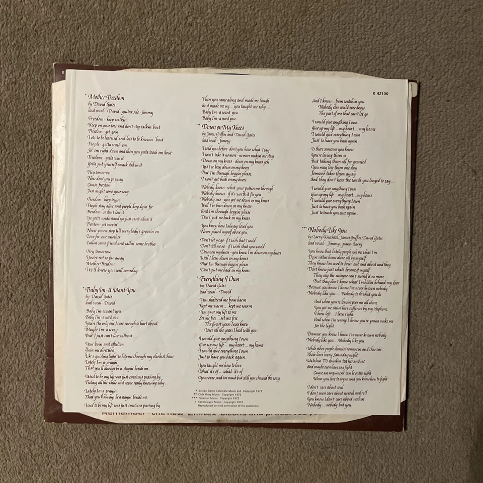 Bread - Baby I'm-A Want You. 1972 UK Gatefold Vinyl LP. Elektra - K 42100. - Image 4 of 4