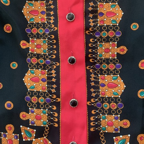 Vintage 80er Jahre Juwel Print Bluse Damen Gr. 14 Maximalist Top Fuscia schwarz Shirt - Bild 7 von 9