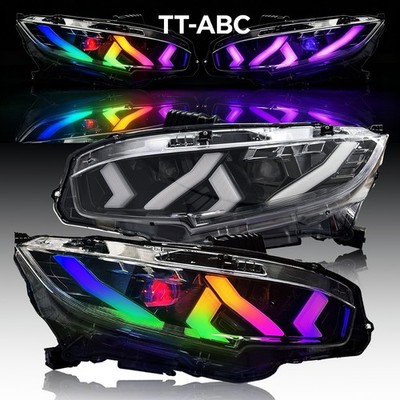 RGB FULL LED Headlights w/Sequential For Honda Civic 2016-2021 Projector Len L+R