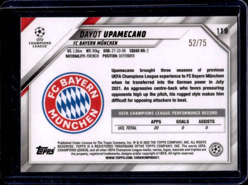 2021 Topps Chrome Sapphire UEFA Dayot Upamecano Refractor Green #/75 view 2