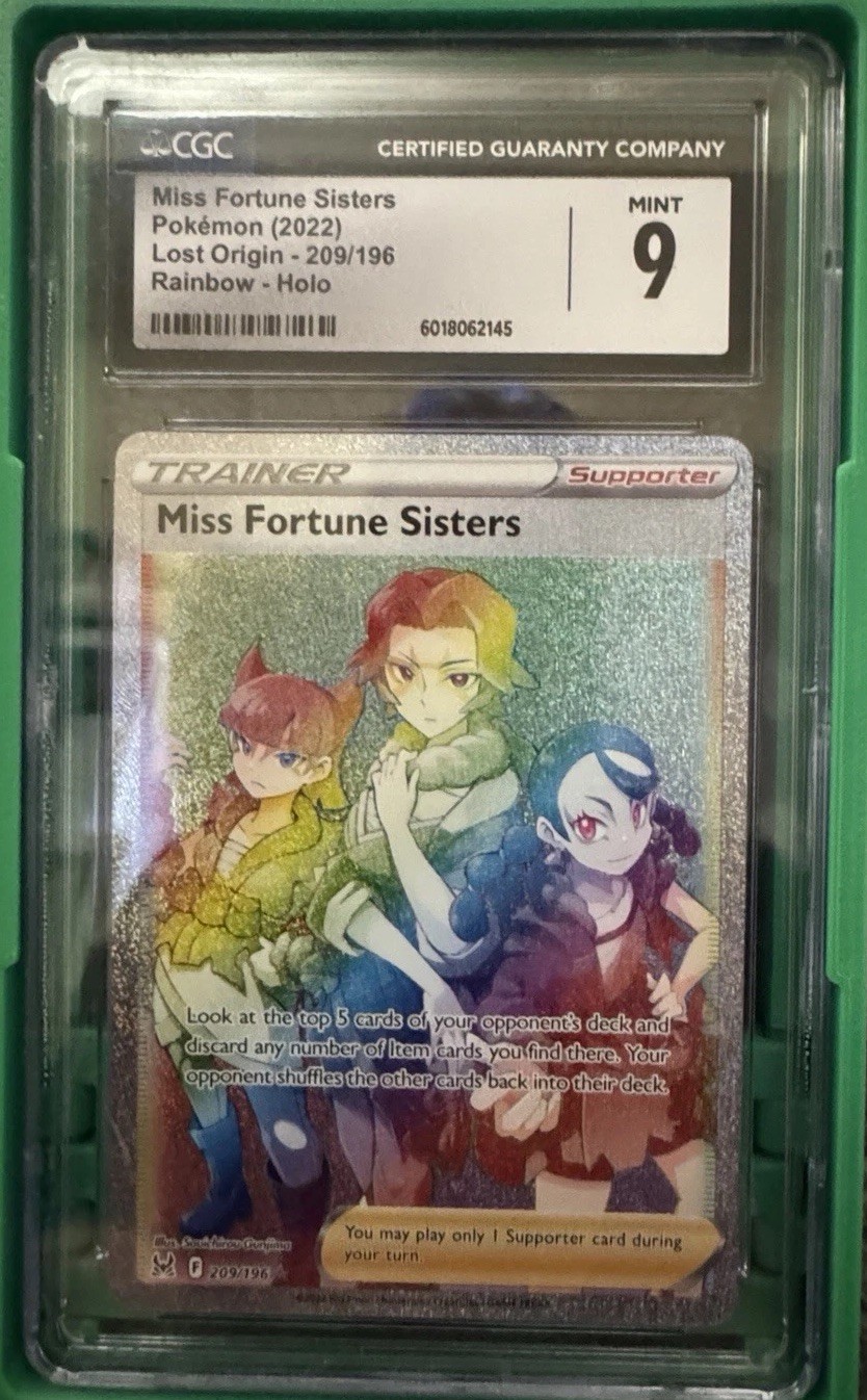 2022 Pokémon Lost Origin, Miss Fortune Sisters 209/196 Rainbow CGC Mint 9