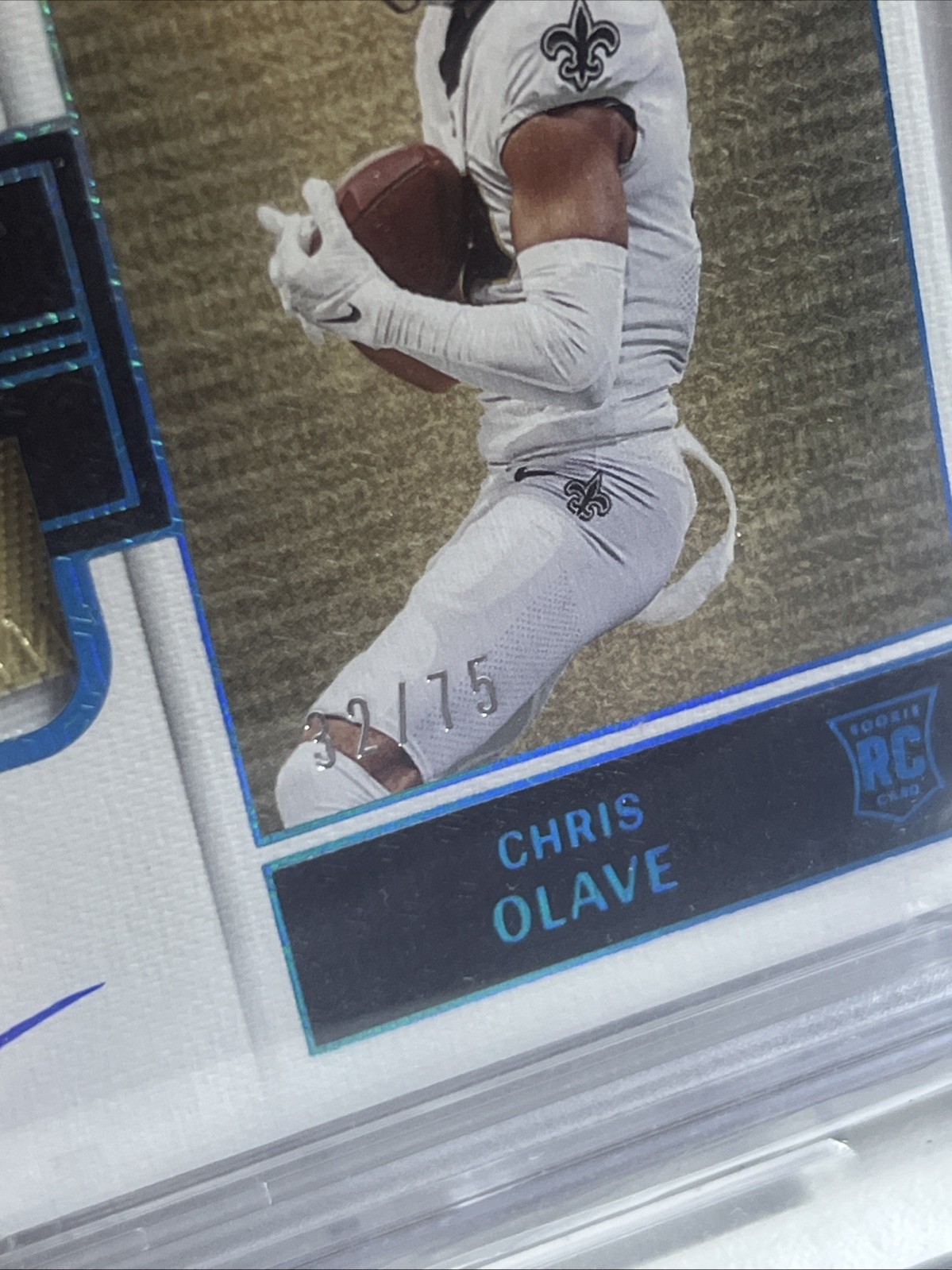 2022 Panini One - Rookie Dual Patch Autographs Chris Olave #33 Blue /75 PSA 9 view 4