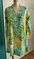 MNG Botanical Print Dress SZ 10 Pleatd Button Placket Bodice V Neck Split Sides