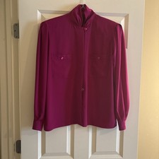 Louis Feraud Paris Vintage Luxury Blouse Pink Silk with Shoulder Pads, Size 8