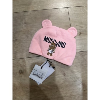 Moschino Kids Pink Toy Bear Logo Beanie Hat with Ears MUX04V LCA14 Newborn
