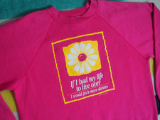 VTG 90s Hanes Daisies Flower Floral Poem Art Pink USA Pullover Sweatshirt XL