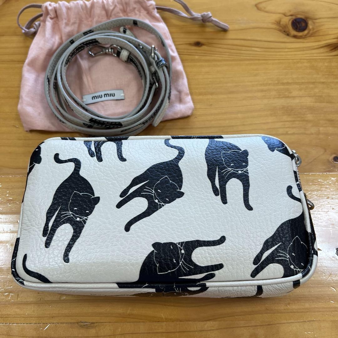 Miu Miu Cat Pattern Mini Shoulder Bag Leather Zipper Silver