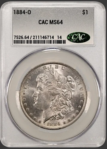 1884 O  MORGAN "CAC MS64 " - LUSTER/BREAST FEATHERS, HAIR, SLIGHT TONING💥✅