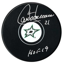 Guy Carbonneau Autographed Dallas Stars HOF Inscribed Puck (Small Logo) NO TARIF