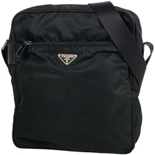 PRADA Plate Shoulder Bag Nylon Black 23cm #BS2572