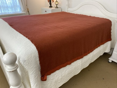 Vintage Onehunga Princess Pure NZ Wool Rust Brown Single Blanket 220cm x 160cm - Picture 14 of 19