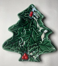 Vtg LEFTON Holly Berry Tray Medium 8” Christmas Tree Cookie Plate Platter Japan