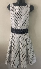 Julian Taylor Dress Size 12 Retro White Black Polka Dot Fit & Flare Sleeveless