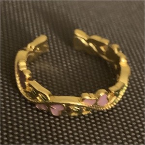 Gold Tone Adjustable Band Toe Ring, Yellow Gold Plated Metal, Pink Accents