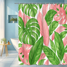 Tropical Pink Green Shower Curtain for Bathroom Decor