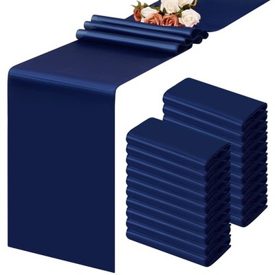 Fani 20 Navy Blue Satin Table Runners 12x108'' Wedding Banquet Party Decor