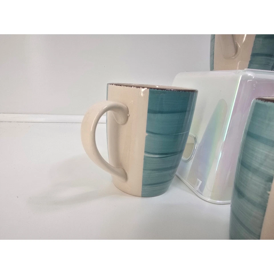 Taza 7 Royal Norfolk Turquesa Remolino Borde Marrón 12 OZ Taza Ecléctica Rústica Retro  Foto 2 de 4