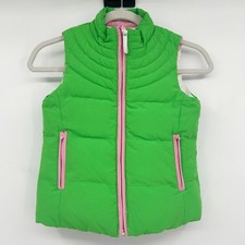 Lilly Pulitzer Girls Reversible Down Puffer Vest Palm Tree Pink Green Size 8