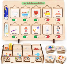 Wooden Visual Schedule for Kids Chore Chart, Morning Bedtime Routine Charts for