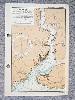 Fowey, Cornwall - 1943 Vintage Admiralty Royal Navy Map (Seller Ref B3)