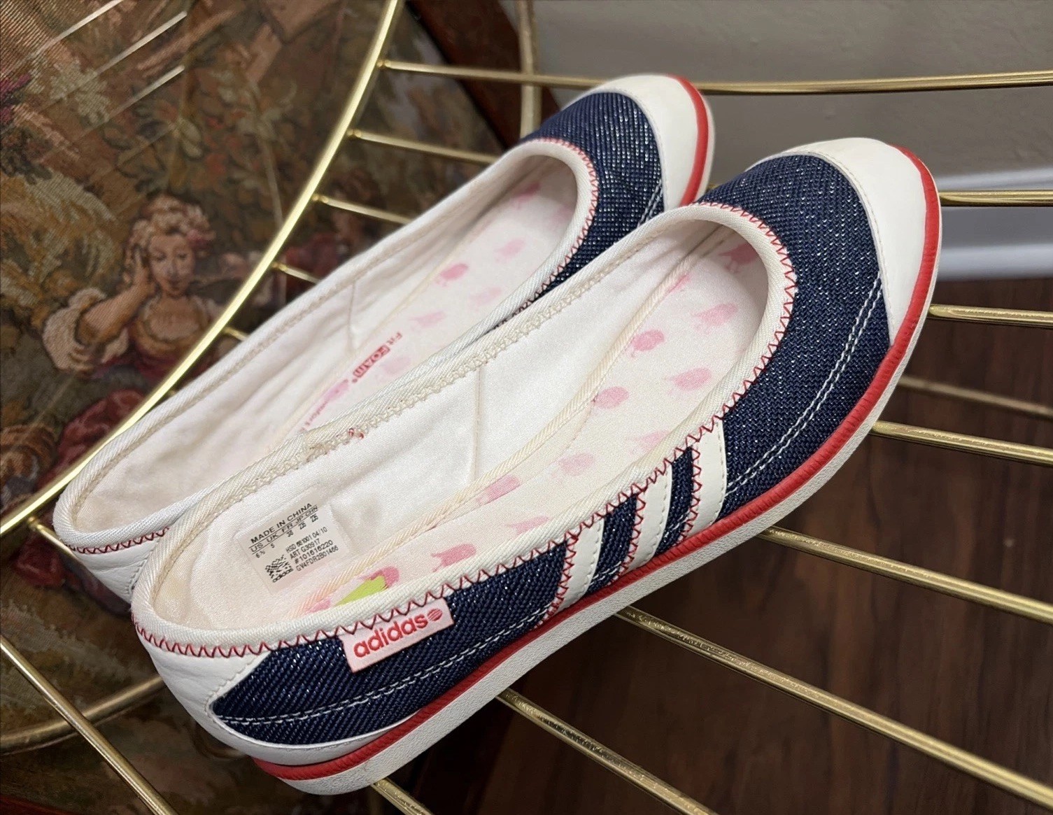 Adidas Mehira 2 Women's Denim Blue Red Ballet Flats Cushione