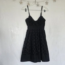 Twenty One Small Floral Eyelet Black Babydoll Dress Whimsygoth Retro Boho Girly