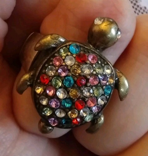 Messingfarben Meeresschildkröte Strass Stretch verstellbar Ring - Bild 1 von 10