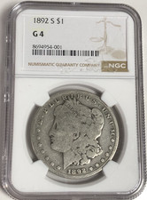 1892 S Morgan "NGC G 4"ATTRACTIVELY CIRCULATED/ LOW MINTAGE OF 1,200,000