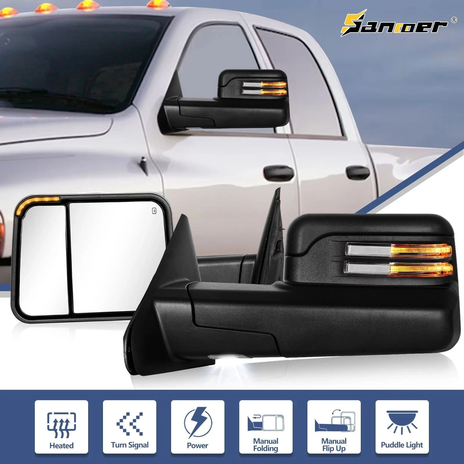 Manual Flip-up Tow Mirrors Amber Signals for 2003-2008 Dodge Ram 1500 2500 3500
Opens in a new windo