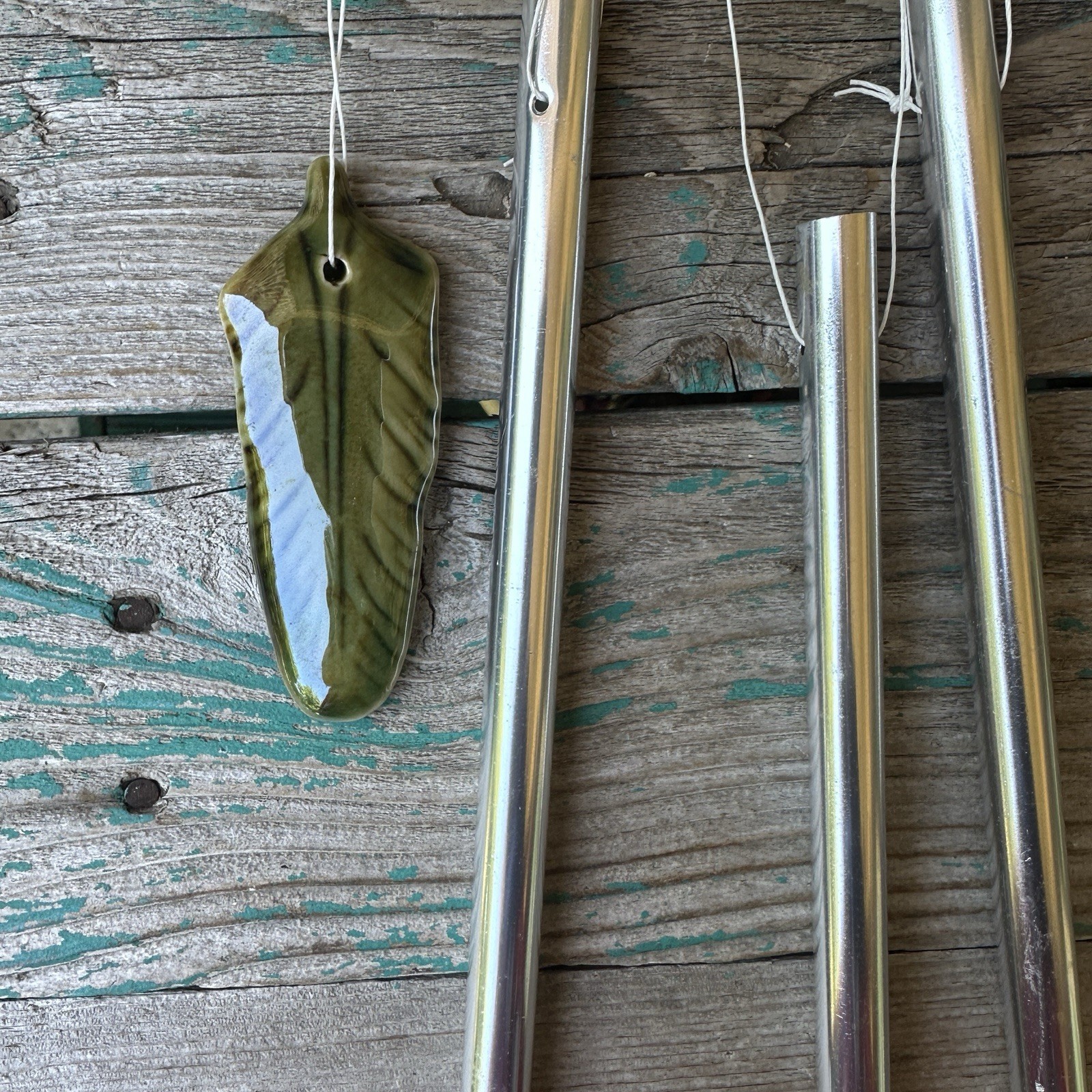 Vintage Bird Leaf Wind Chime 16" Ceramic Metal Outdoor Multicolor Boho Colorful