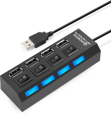 High Speed 4 Port 2.0 USB Hub Multi Charging Adapter with On/Off Switch