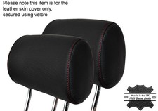 RED STITCH 2X FRONT HEADREST LEATHER SKIN COVERS FITS AUDI A4 B6 2001-2004
