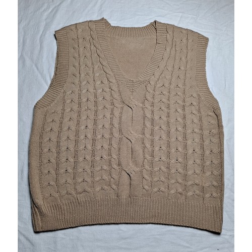 Shein Damen Medium V-Ausschnitt Zopfmuster Pullover Weste hellbraun Stretch - Bild 2 von 8