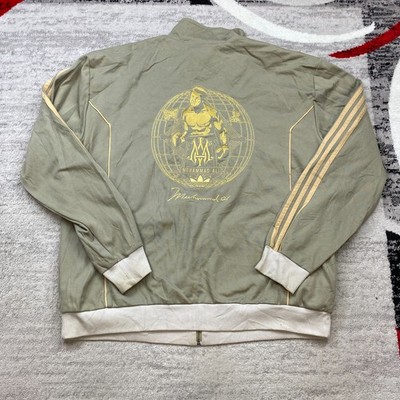 VTG Adidas Muhammad Ali Track Jacket 3XL XXXL Green Beige Full Zip Trefoil Lined