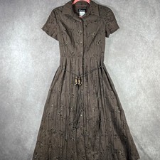 VTG K Petite Collection Maxi Shirt Dress Women 6P Brown Floral Western Prairie