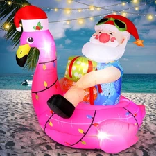 Christmas Inflatable Outdoor Yard Decoration 5ft Hawaiian Santa Claus on Flam...