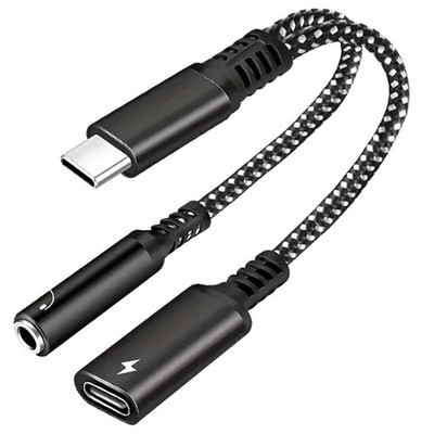 SHERAF USB c to 3.5mm Headphone and Charger Adapter,2 in 1 C 1Pack, Black 