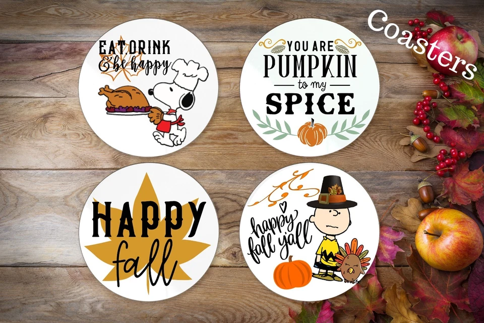 Posavasos de Acción de Gracias Snoopy y Charlie Brown - Juego de 4 posavasos agradecidos de otoño Foto 2 de 2