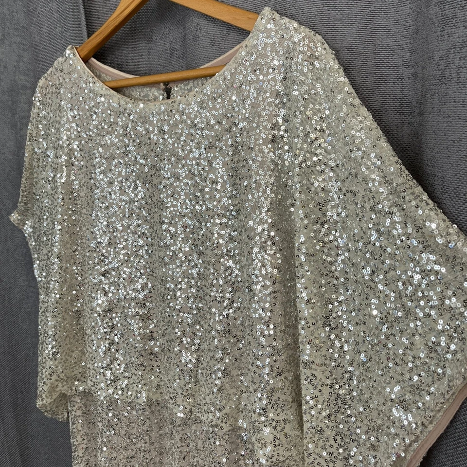 Jessica Howard Women's 16 Champagne Sequin Kimono Sleeve Party Dress Glam - Image 3 of 4