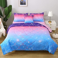 Twin Size Mermaid Comforter Set, 6 Piece Bed in A Bag 3D Colorful Bedding Set