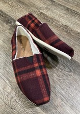 TOMS Belmont Red Plaid Slipper Flats Women Sz 10 Casual Wool