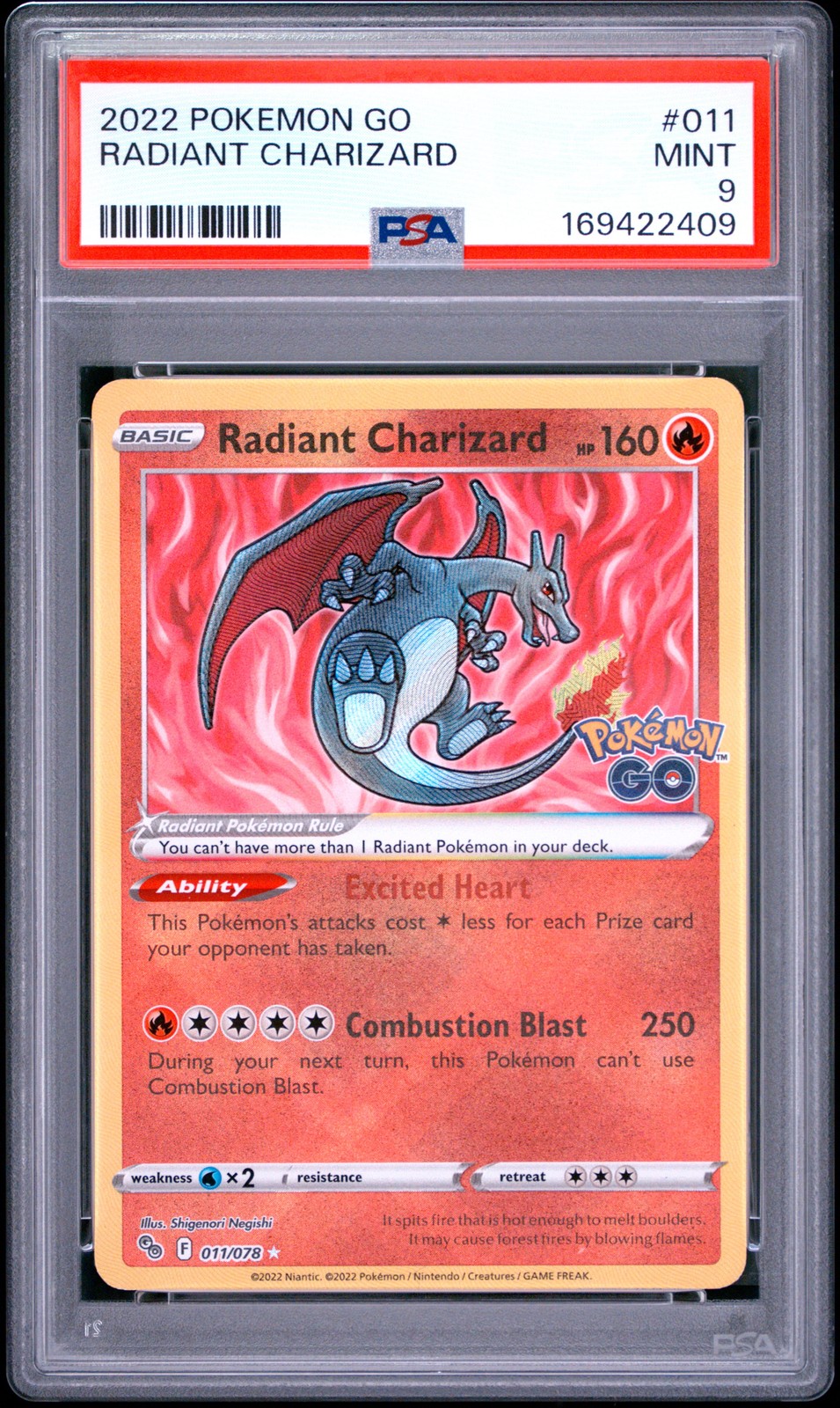 2022 POKEMON GO #011 RADIANT CHARIZARD PSA 9