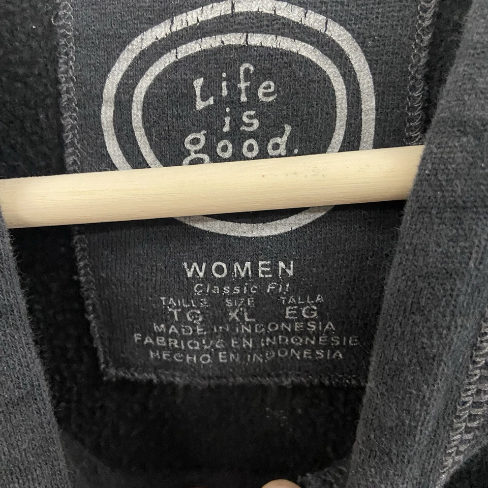 Mujeres XL Life Is Good Sudadera con Capucha Cremallera Completa Bolsillo Negro Súper Suave 1c Foto 4 de 4