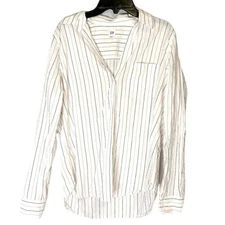 GAP Women's Multi Stripe Long Sleeve Button Down Shirt White Size Medium Cotton