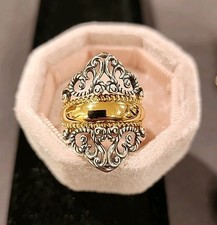 Carolyn Pollack QVC Filigree Guard Ring  2 Sterling And Brass Inserts Size 8.