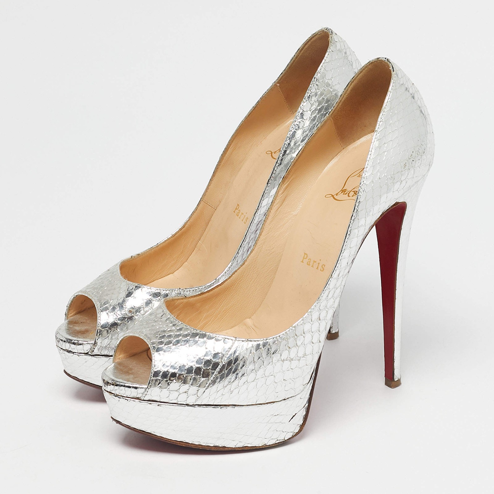 Christian Louboutin Silver Python Embossed Leathe… - image 2