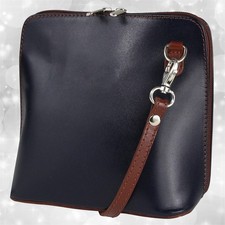 Toscanto Damen Umhängetasche Schultertasche Leder Tasche blau braun OTT109UB