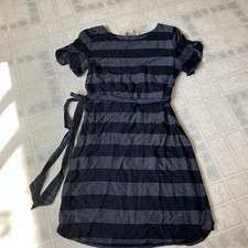 LOFT Stripe Shift Dress Black self tie belt flutter sleeves Capsule Teacher Boho