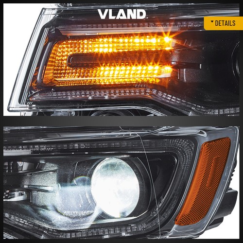 VLAND Fit 2014-2022 Jeep Grand Cherokee LED Projector Headlights w/Black Housing - Picture 10 of 16