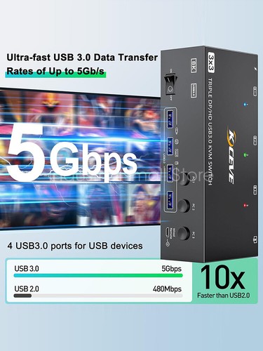 8K 60Hz KVM HDMI Switch Displayport USB 3.0 Port 3 Monitors 3 Computers PS4 Xbox - Afbeelding 22 van 26